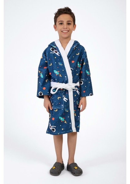 Uzay Desen Dijital Baskılı Çocuk Bornozu 3-4 Yaş fiyatları