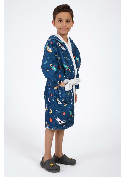Uzay Desen Dijital Baskılı Çocuk Bornozu 3-4 Yaş modelleri