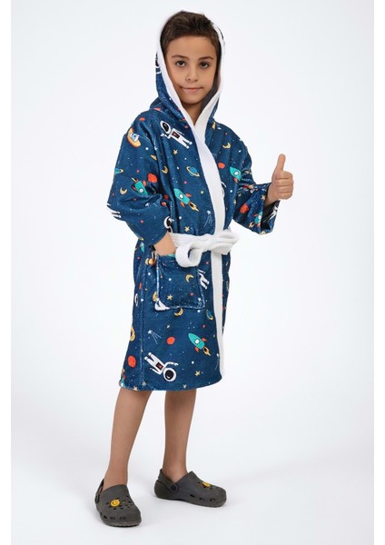 Uzay Desen Dijital Baskılı Çocuk Bornozu 3-4 Yaş fırsatları