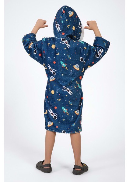 Uzay Desen Dijital Baskılı Çocuk Bornozu 3-4 Yaş indirimleri