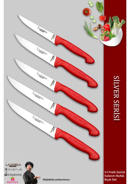 Silver Serisi Mutfak Bıçak Seti Et Ekmek Sebze Meyve Bıçağı 5 Li Set Günlük Kullanım ( Mtf-015 )