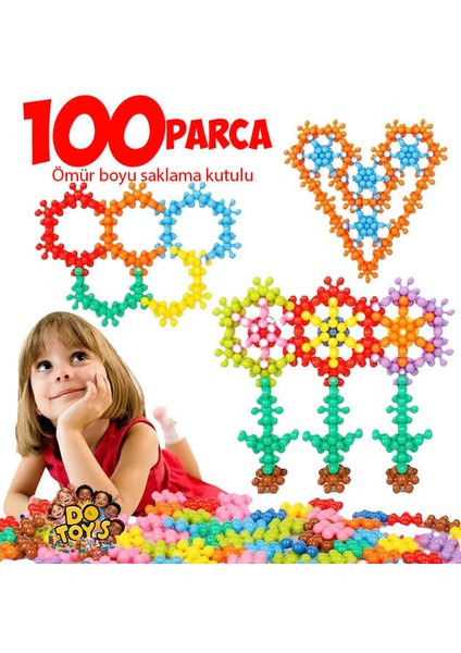 Kar Tanesi Eğitici Molekül Stem Eğitimi Uyumlu 5 Renk 100 Parça Eğitici Oyuncak Kutulu