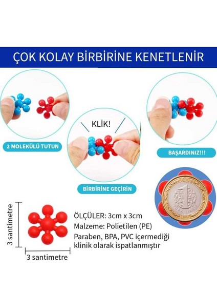 Kar Tanesi Eğitici Molekül Stem Eğitimi Uyumlu 5 Renk 100 Parça Eğitici Oyuncak Kutulu