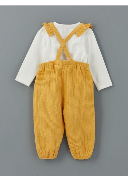 Bisiklet Yaka Kız Bebek Bluz ve Askılı Pantolon 2'li