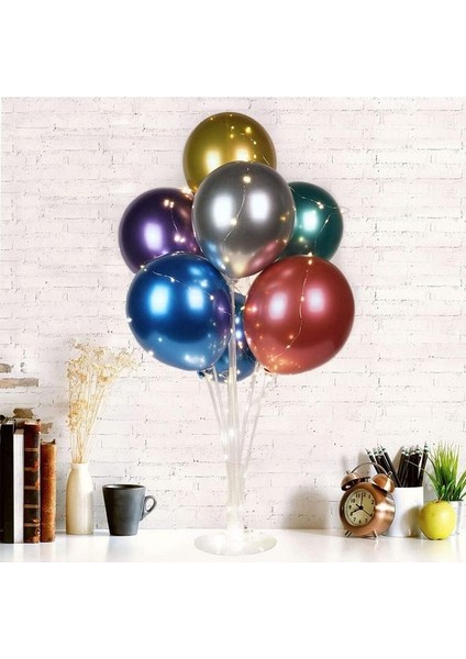 LED Işıklı Süsleme Paketi 2 Adet 4 Lü Masa Üstü Balon Standı 8 Adet Renkli Balon 2 Adet Peri LED