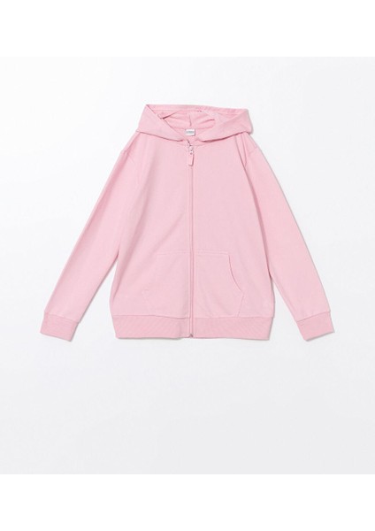 Kapüşonlu Basic Uzun Kollu Kız Çocuk Fermuarlı Sweatshirt
