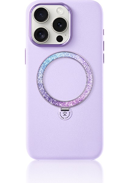 iPhone 14 Pro Kılıf Magsafe Şarj Özellikli Standlı Suni Deri Dancing Circle Serisi Kapak Lila