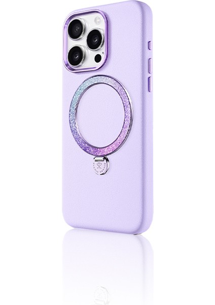 iPhone 14 Pro Kılıf Magsafe Şarj Özellikli Standlı Suni Deri Dancing Circle Serisi Kapak Lila