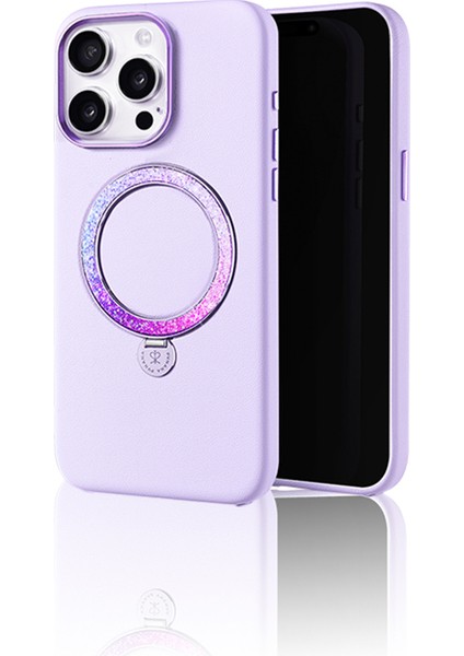 iPhone 14 Pro Kılıf Magsafe Şarj Özellikli Standlı Suni Deri Dancing Circle Serisi Kapak Lila
