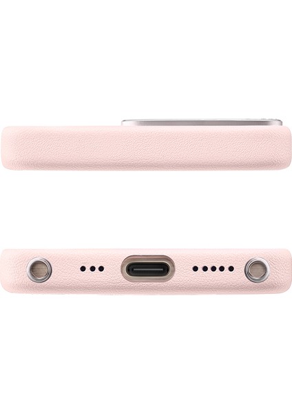 iPhone 16 Pro Kılıf Magsafe Şarj Özellikli Suni Deri Tasarımlı Starry Serisi Kapak Pembe