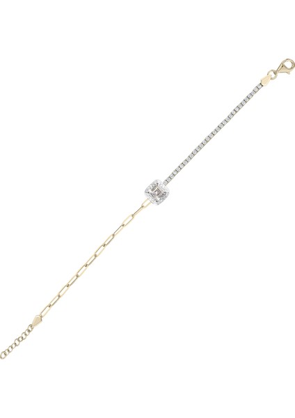 Ataç Zincir İtalyan Model Baget Zirkon Taşlı 925 Ayar Gümüş Bileklik Ssbagetzb3 Sarı Renk