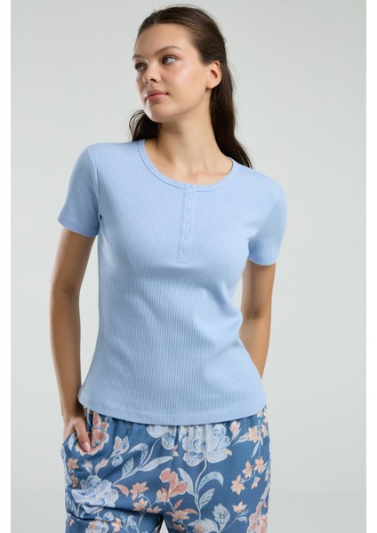 Üst Kaşkorse Alt Dokuma Kumaş Kadın Pijama Takım, Cep Detaylı