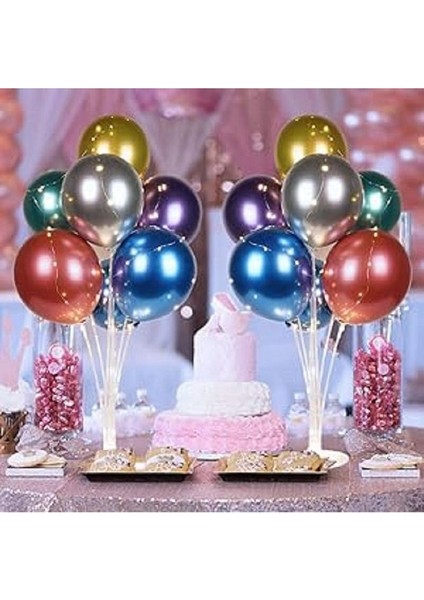 LED Işıklı Süsleme Paketi 2 Adet 4 Lü Masa Üstü Balon Standı 8 Adet Renkli Balon 2 Adet Peri LED