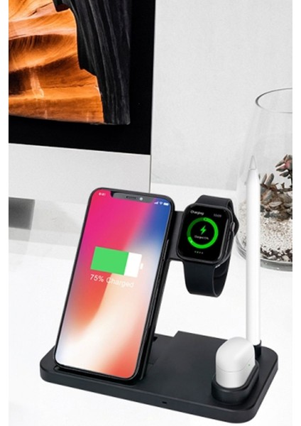 4 Ü 1 Arada Kablosuz Telefon Akıllı Saat Kulaklık Kalem Şarj Istasyonu Kablosuz Şarj Standı fiyatları