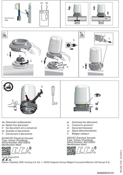 . Termal Kontrol Vana Motoru 230V , Nc-Aktuatör-Yerden Isıtma Valfleri Için-Fan Coil Motorlu Vanaları Için modelleri