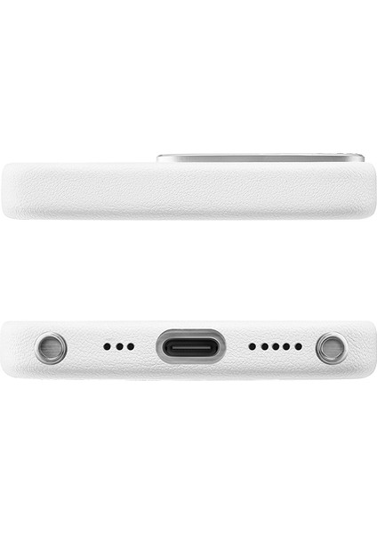 iPhone 16 Pro Max Kılıf Magsafe Şarj Özellikli Suni Deri Tasarımlı Starry Serisi Kapak Beyaz