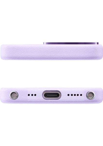 iPhone 15 Pro Kılıf Magsafe Şarj Özellikli Standlı Suni Deri Dancing Circle Serisi Kapak Lila
