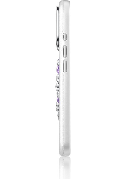 iPhone 16 Pro Kılıf Taşlı Kalp Tasarımlı Mirror Serisi Kapak Beyaz