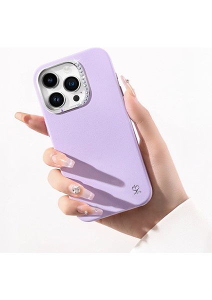 iPhone 15 Pro Kılıf Suni Deri Tasarımlı Starry Serisi Kapak Lila