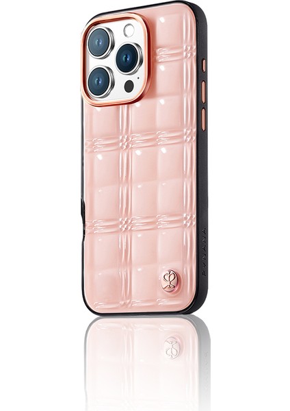 iPhone 16 Pro Kılıf Askı Aparatlı Metal Grid Kapak Pembe