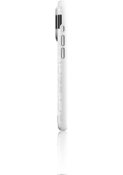 iPhone 16 Pro Kılıf Magsafe Şarj Özellikli Suni Deri Desenli Print Serisi Kapak Beyaz