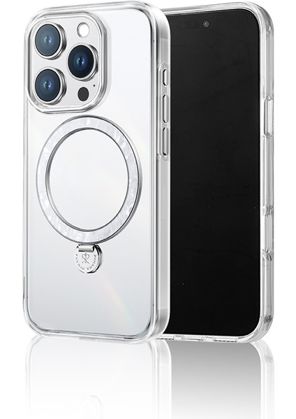 iPhone 16 Pro Max Kılıf Magsafe Şarj Özellikli Standlı Dancing Streamer Serisi Kapak Beyaz