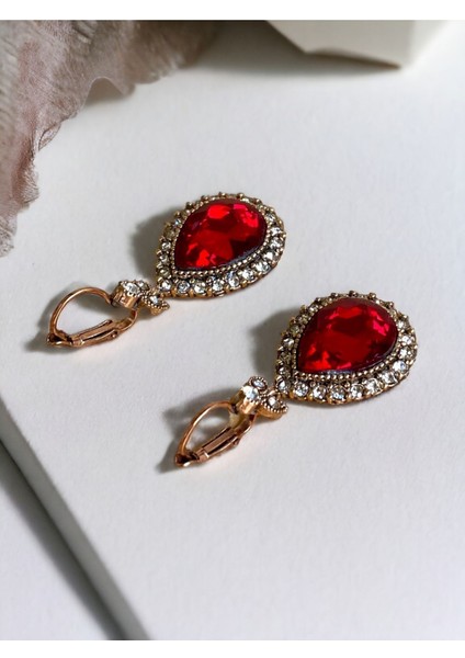 Elmas Montür Kristal Taşlı Su Damlası Küpe