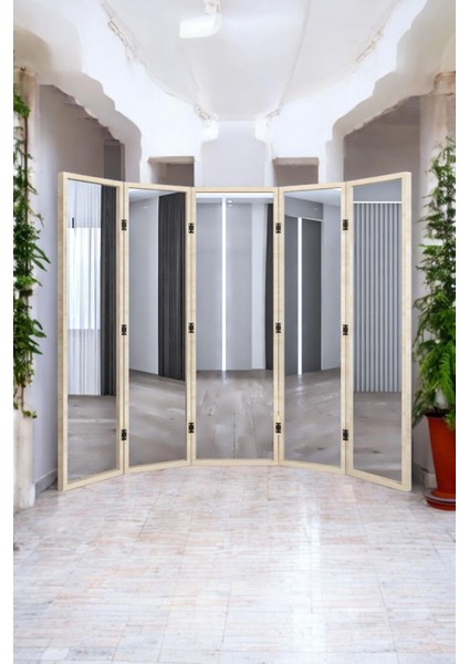 Doğal Ahşap Ayna Paravan Seperatör Oda Bölme FP-224138