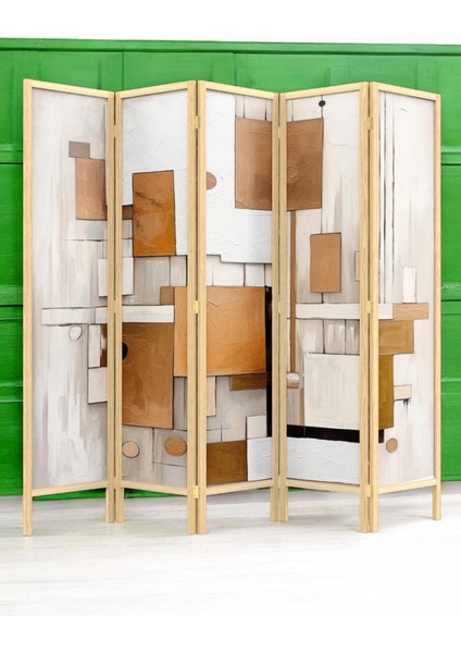 Doğal Ahşap Soyut Tek Taraf Baskılı 5 Kanat Paravan Seperatör Oda Bölme fiyatları