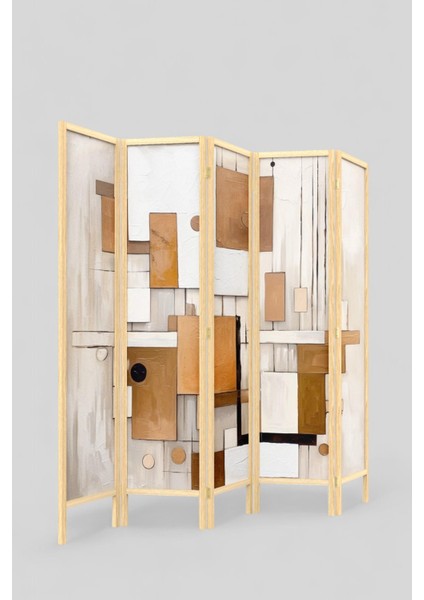 Doğal Ahşap Soyut Tek Taraf Baskılı 5 Kanat Paravan Seperatör Oda Bölme indirimleri