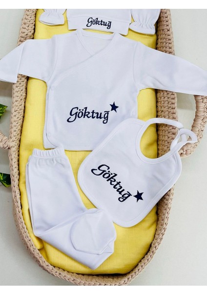 Insta Bebe Isimli Hastane Çıkışı Nakış Işlemeli Beş Parça %100 Pamuk (Deseni Değiştirebilirsiniz)