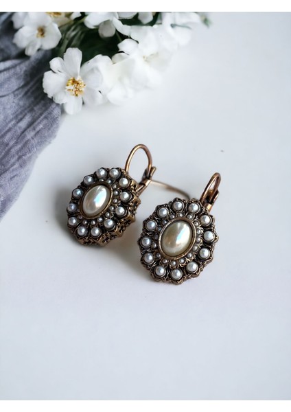 İnci ve Turkuaz Taşlı Küpe