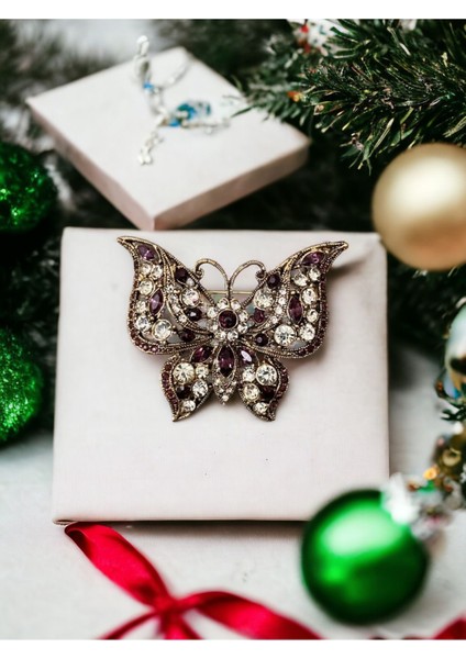 Yakut Swarosvki Taşlı Kelebek Broş