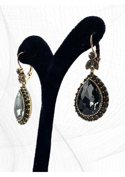 Işlemeli Black Diamond Su Damlası Küpe modelleri