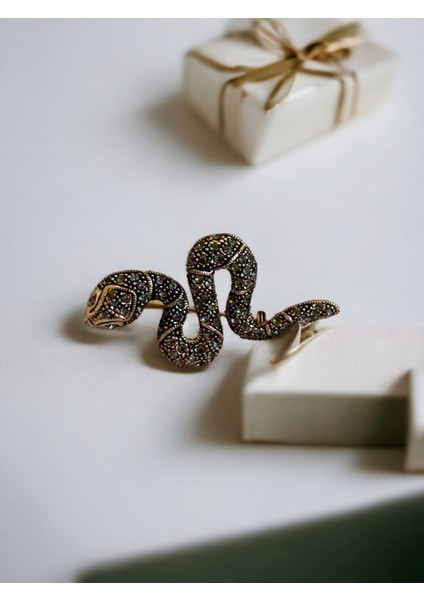 Black Diamond Swarovski Taşlı Yılan Broş