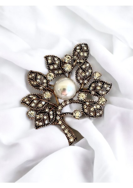 Turkuaz Taşlı Ağaç Figürü İnci Broş modelleri