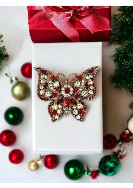 Yakut Swarosvki Taşlı Kelebek Broş