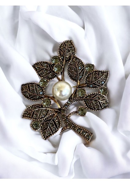 Turkuaz Taşlı Ağaç Figürü İnci Broş modelleri