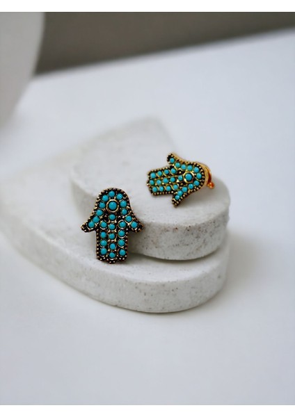 Turkuaz Taşlı Fatma Ananın Eli Küpe modelleri