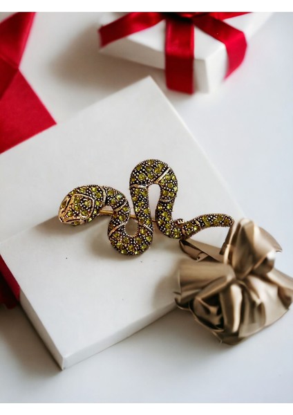 Black Diamond Swarovski Taşlı Yılan Broş