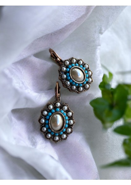 İnci ve Turkuaz Taşlı Küpe