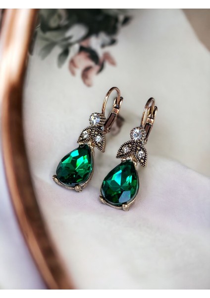 Kristal Taşlı Su Damlası Sallantılı Küpe