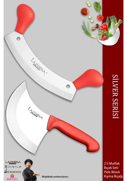 Silver Serisi Pizza Salata Hilal Börek Pide Bıçağı Kıyma Bıçağı 2 Li Set Günlük Kullanım ( Mft-460 )