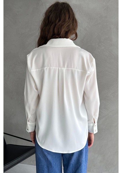 Kadın Beyaz Dökümlü Saten Gömlek indirimleri