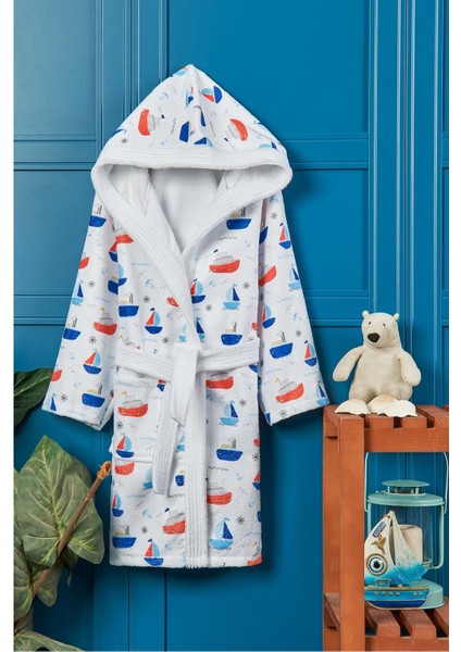 Sea Ship Dijital Baskılı Çocuk Bornozu 3-4 Yaş