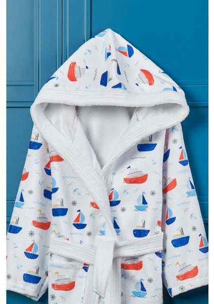 Sea Ship Dijital Baskılı Çocuk Bornozu 3-4 Yaş fiyatları