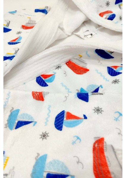 Sea Ship Dijital Baskılı Çocuk Bornozu 3-4 Yaş modelleri