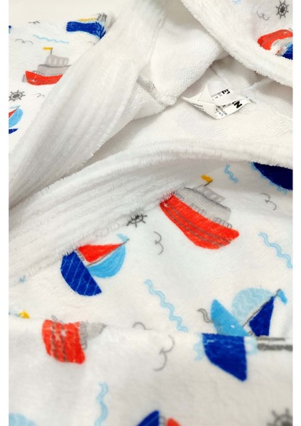 Sea Ship Dijital Baskılı Çocuk Bornozu 3-4 Yaş fırsatları