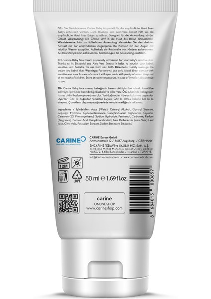 Carıne Bebek Yüz Kremi 50 ml fiyatları