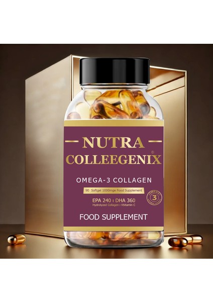 Omega-3 Fish Oil 90 Softgel x 1000MG, Balık Yağı, Hidrolize Kolajen & Vitamin C